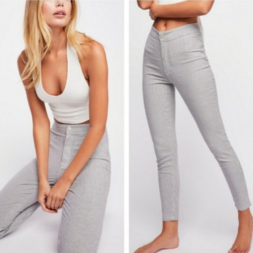 Free People Conductor Striped Ankle Skinny Jeans